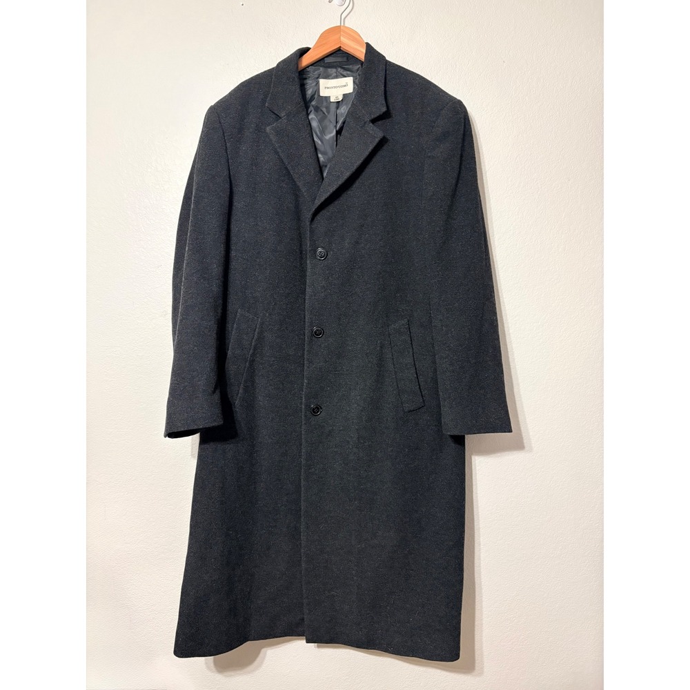Pronto Uomo Mens Charcoal Gray Wool Cashmere Blend Long Overcoat Size 40 Long